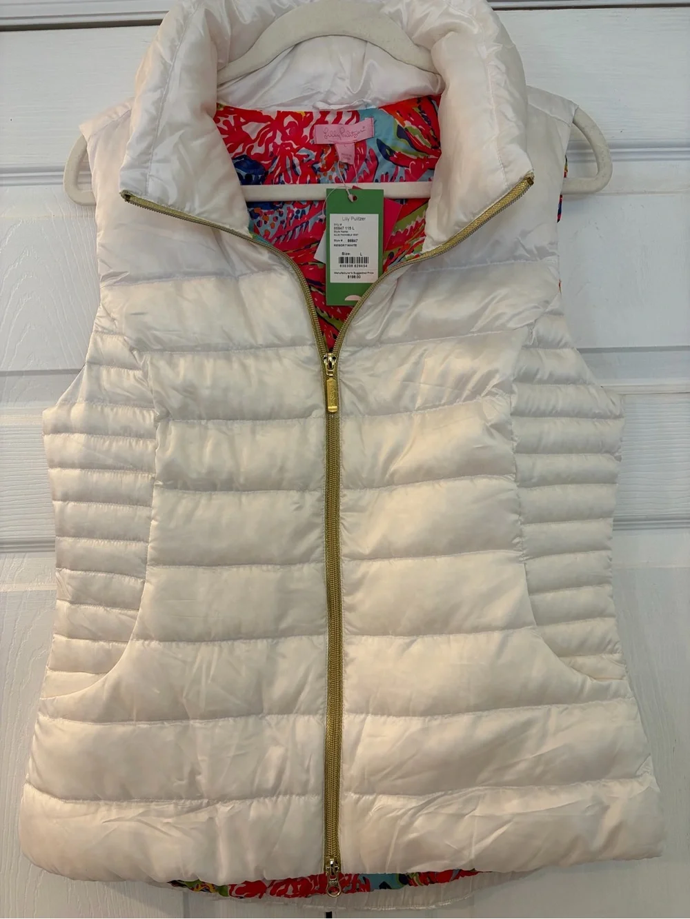Lilly Pulitzer Allie Packable Vest with Gold Hardware, Resort White - Picture 1 of 1